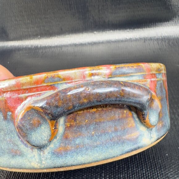 Beaver Creek Pottery Heavy Drip Glaze Dish Bowl With Handles Signed Stoneware - Picture 2 of 11
